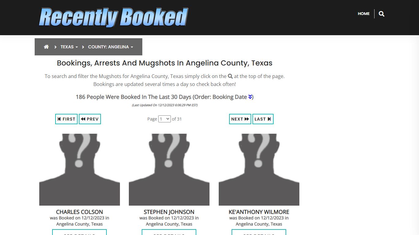 Recent bookings, Arrests, Mugshots in Angelina County, Texas